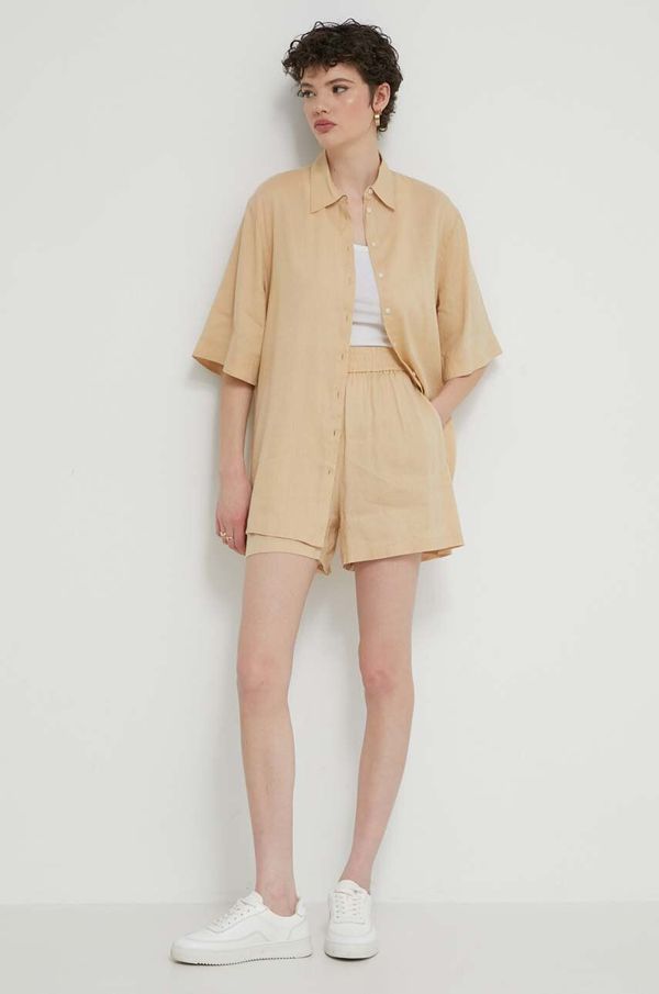 Hugo Lanena košulja HUGO boja: bež, relaxed, s klasičnim ovratnikom, 50515276