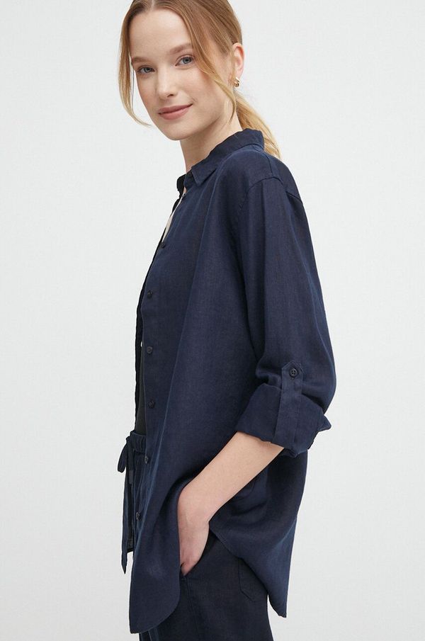 Lauren Ralph Lauren Lanena košulja Lauren Ralph Lauren boja: tamno plava, regular, s klasičnim ovratnikom