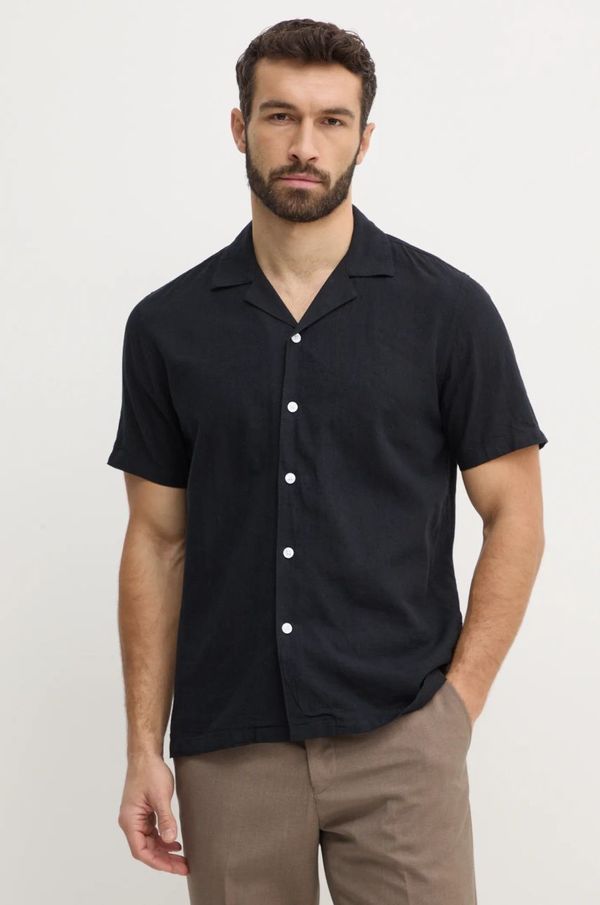 Lindbergh Lanena košulja Lindbergh boja: crna, relaxed, 30-203319