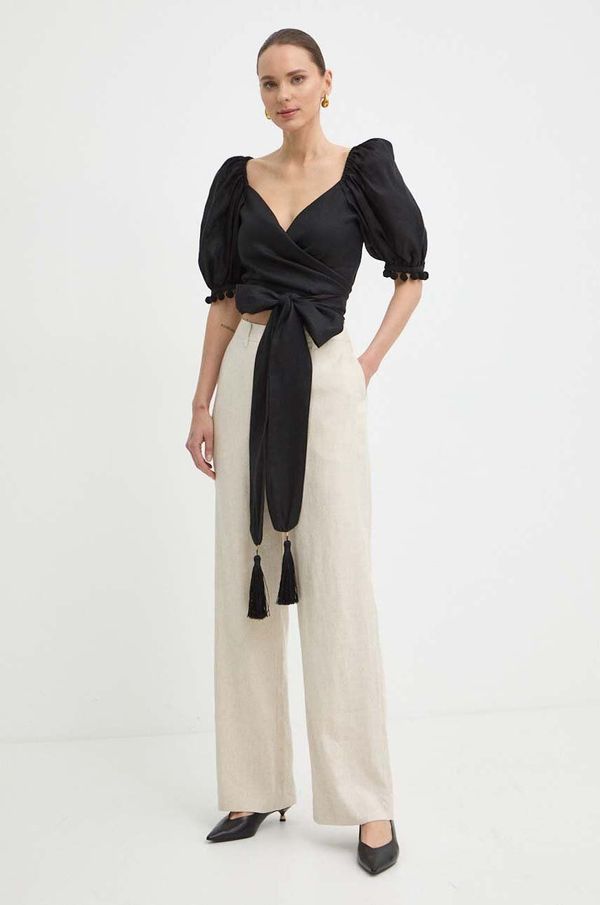 Luisa Spagnoli Lanena košulja Luisa Spagnoli RUNWAY COLLECTION boja: crna, slim, 541141