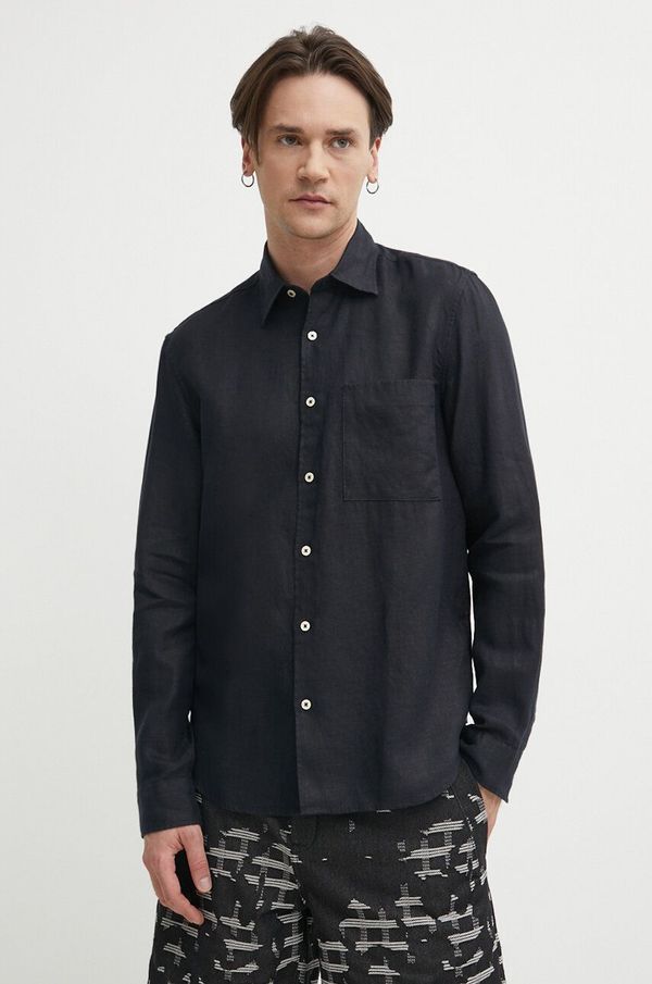 Marc O'Polo Lanena košulja Marc O'Polo boja: crna, regular, s klasičnim ovratnikom, M23742842318