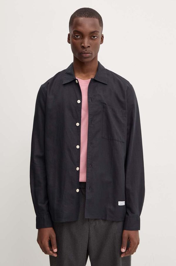 Marc O'Polo Lanena košulja Marc O'Polo DENIM boja: crna, regular, s klasičnim ovratnikom, 5000000297