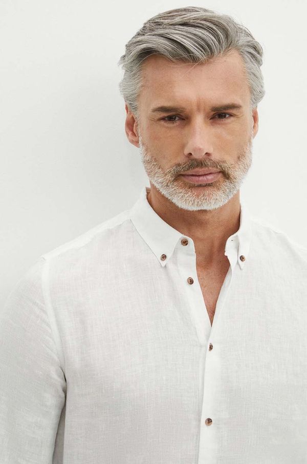 Medicine Lanena košulja Medicine za muškarce, boja: bijela, slim, s button-down ovratnikom