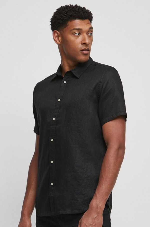 Medicine Lanena košulja Medicine za muškarce, boja: crna, regular, s klasičnim ovratnikom