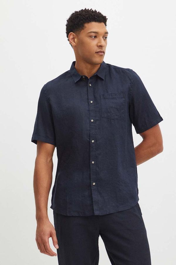 Medicine Lanena košulja Medicine za muškarce, boja: tamno plava, regular, s klasičnim ovratnikom