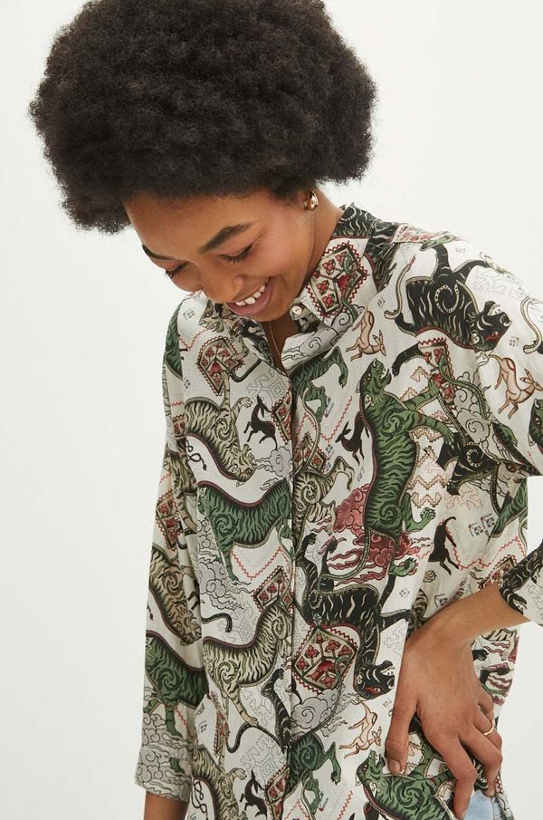 Medicine Lanena košulja Medicine za žene, boja: bež, regular, s klasičnim ovratnikom