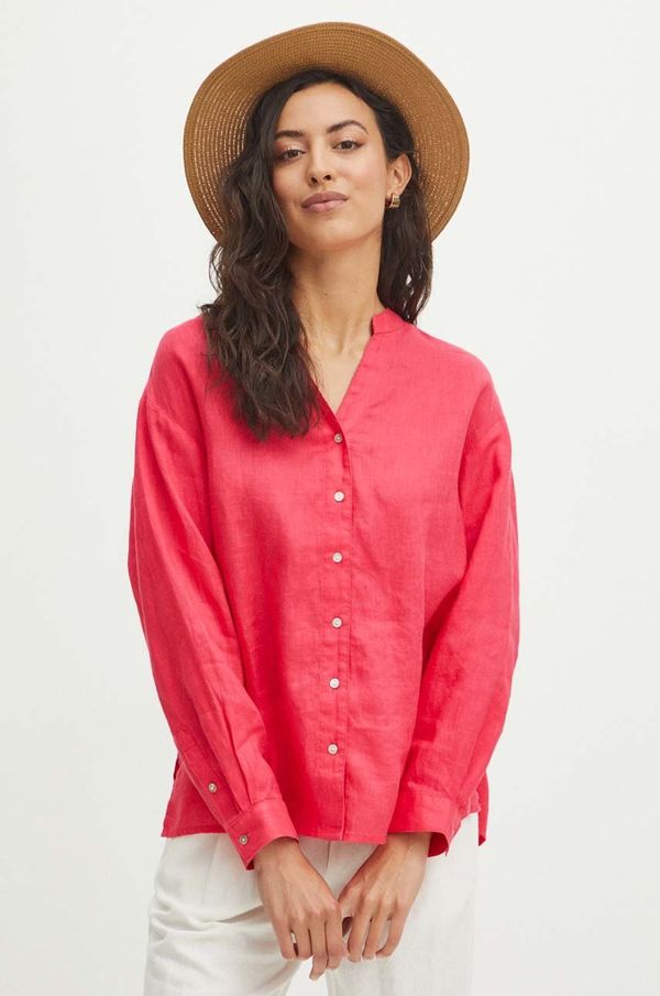 Medicine Lanena košulja Medicine za žene, boja: narančasta, relaxed, s ruskim ovratnikom