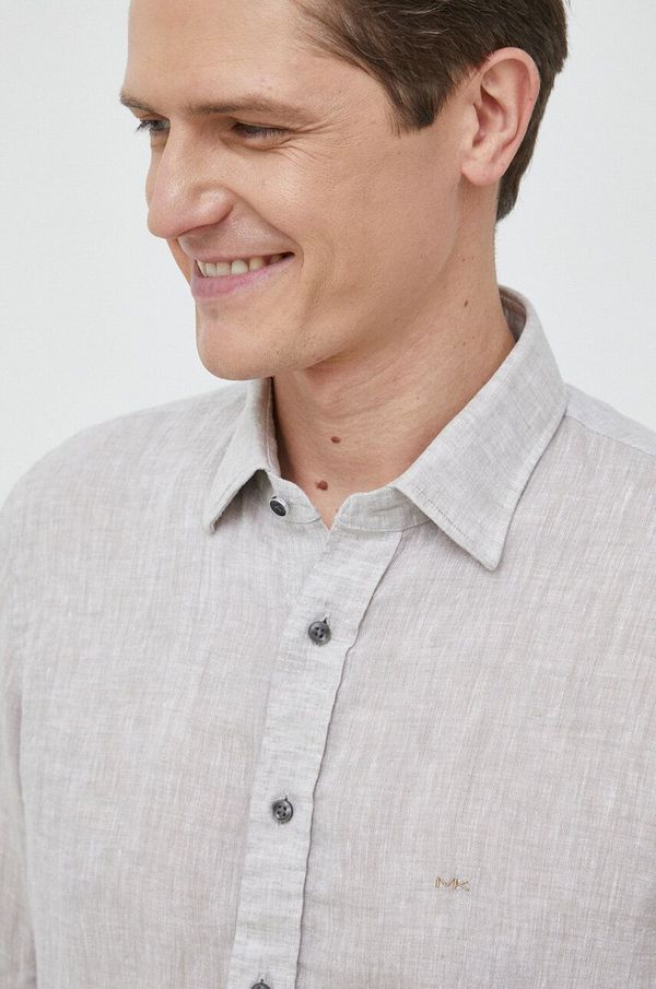 Michael Kors Lanena košulja Michael Kors boja: bež, slim, s klasičnim ovratnikom, MK0DS01099