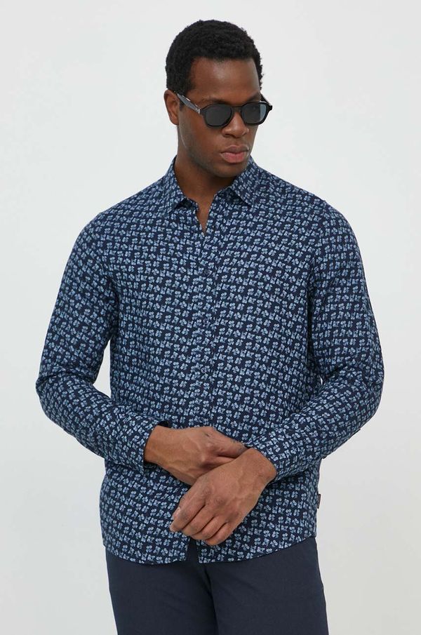 Michael Kors Lanena košulja Michael Kors boja: tamno plava, regular, s klasičnim ovratnikom