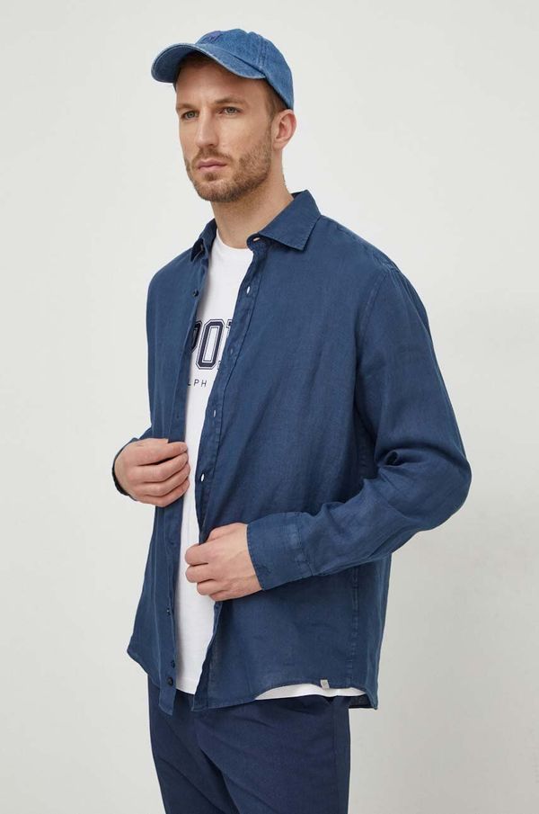 Paul&Shark Lanena košulja Paul&Shark boja: tamno plava, regular, s klasičnim ovratnikom