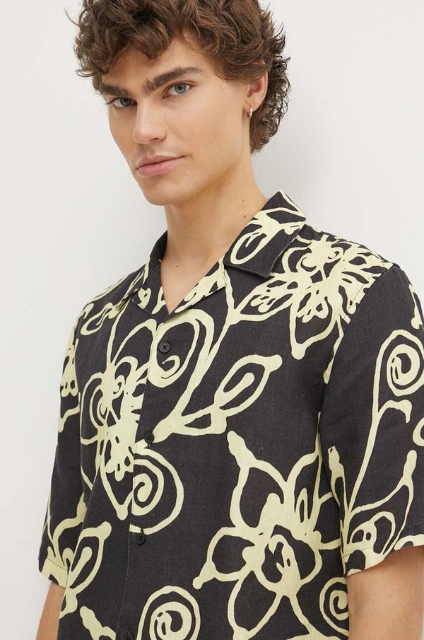 Samsoe Samsoe Lanena košulja Samsoe Samsoe boja: crna, regular