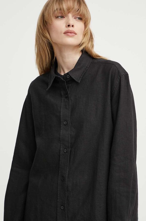 Samsoe Samsoe Lanena košulja Samsoe Samsoe SALOVA boja: crna, relaxed, s klasičnim ovratnikom, F24100188