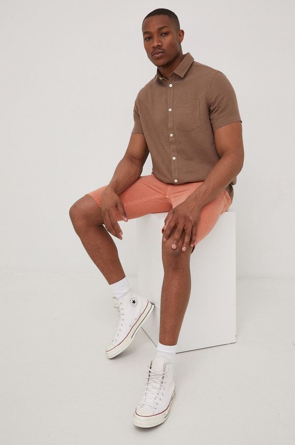 Solid Lanena košulja Solid za muškarce, boja: smeđa, regular, s klasičnim ovratnikom