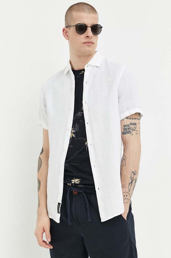 Superdry Lanena košulja Superdry boja: bijela, regular, s klasičnim ovratnikom