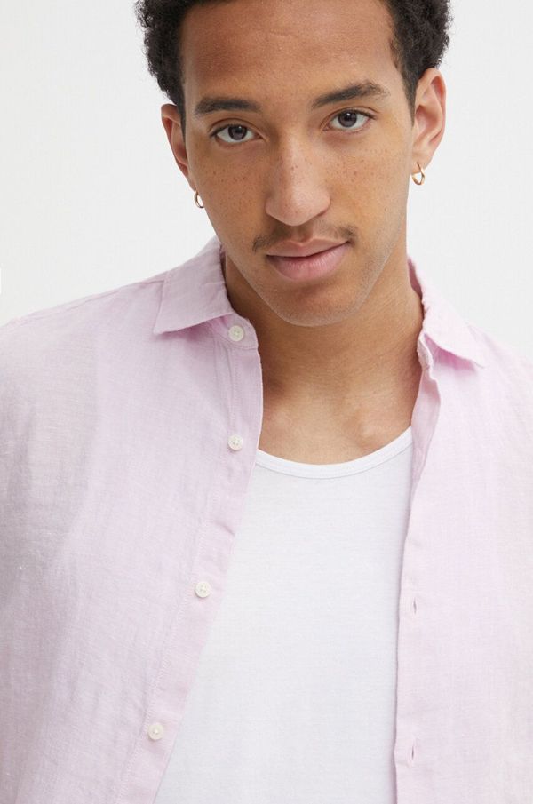 Superdry Lanena košulja Superdry boja: ružičasta, regular, s klasičnim ovratnikom