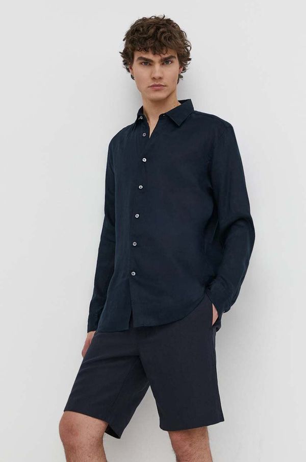 Theory Lanena košulja Theory boja: tamno plava, regular, s klasičnim ovratnikom