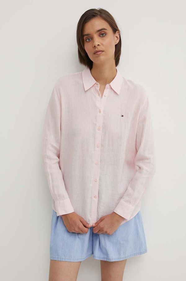Tommy Hilfiger Lanena košulja Tommy Hilfiger boja: ružičasta, relaxed, s klasičnim ovratnikom, WW0WW42037