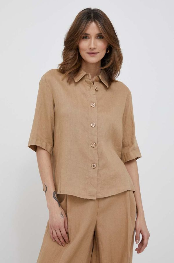 United Colors of Benetton Lanena košulja United Colors of Benetton boja: bež, relaxed, s klasičnim ovratnikom