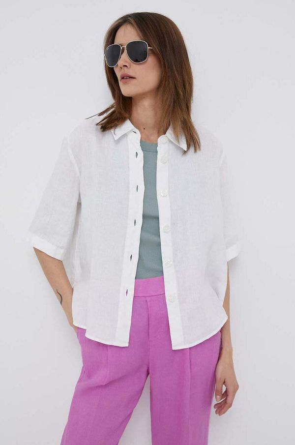 United Colors of Benetton Lanena košulja United Colors of Benetton boja: bijela, regular, s klasičnim ovratnikom