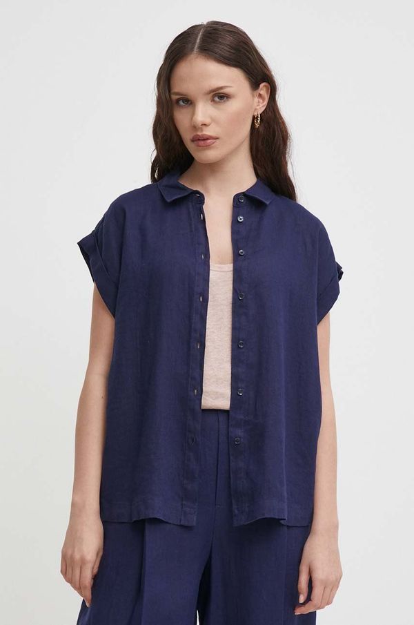 United Colors of Benetton Lanena košulja United Colors of Benetton boja: tamno plava, regular, s klasičnim ovratnikom