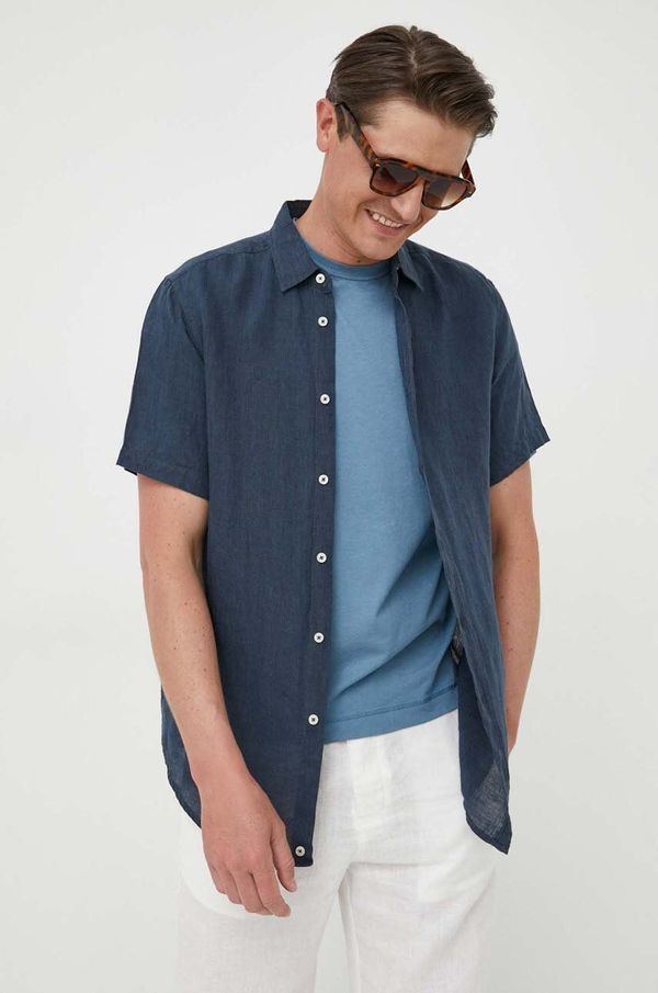 United Colors of Benetton Lanena košulja United Colors of Benetton boja: tamno plava, regular, s klasičnim ovratnikom