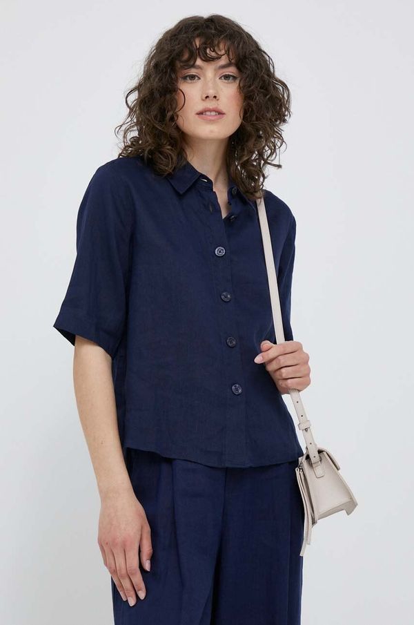 United Colors of Benetton Lanena košulja United Colors of Benetton boja: tamno plava, relaxed, s klasičnim ovratnikom