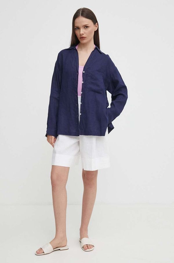 United Colors of Benetton Lanena košulja United Colors of Benetton boja: tamno plava, relaxed, s klasičnim ovratnikom