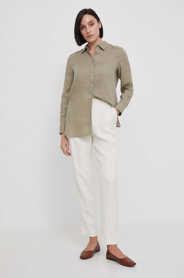 United Colors of Benetton Lanena košulja United Colors of Benetton boja: zelena, regular, s klasičnim ovratnikom