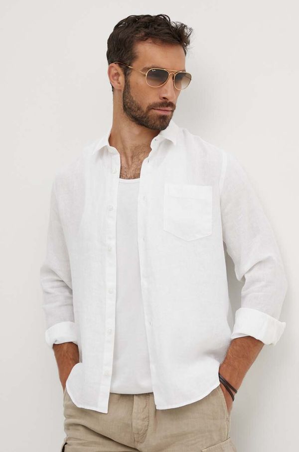 Vilebrequin Lanena košulja Vilebrequin CAROUBIS boja: bijela, regular, s klasičnim ovratnikom, CRSU3U00