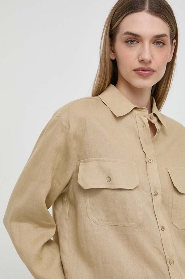 Weekend Max Mara Lanena košulja Weekend Max Mara boja: bež, relaxed, s klasičnim ovratnikom, 2415111032600