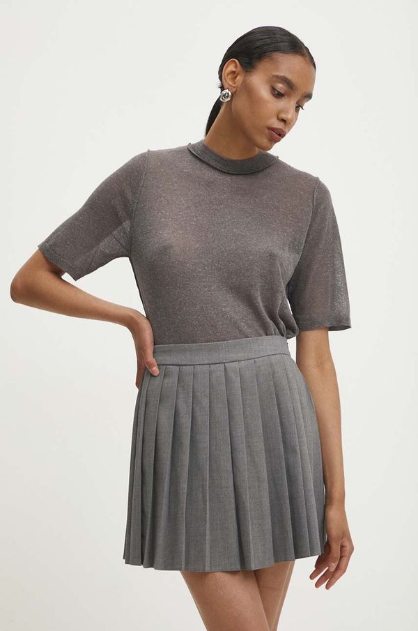 Answear Lab Lanena majica kratkih rukava Answear Lab boja: siva