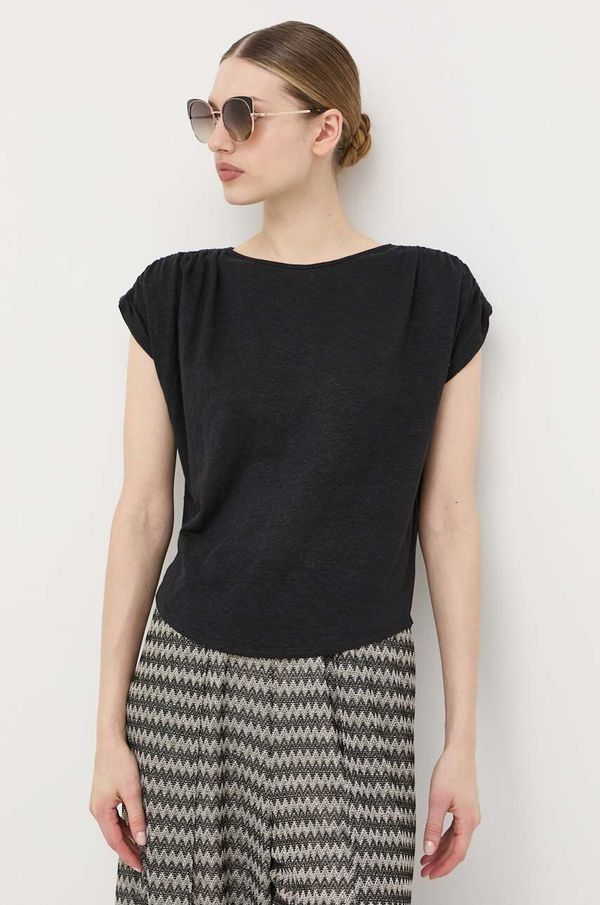Max Mara Leisure Lanena majica kratkih rukava Max Mara Leisure boja: crna