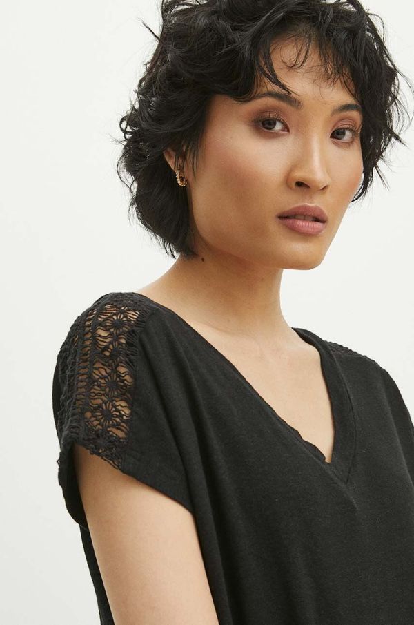 Medicine Lanena majica kratkih rukava Medicine za žene, boja: crna