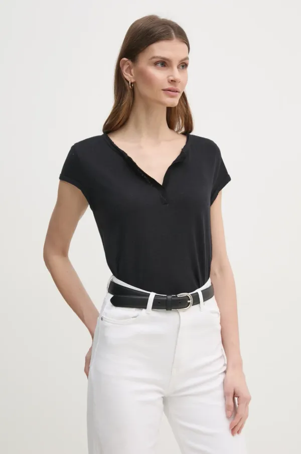 Mos Mosh Lanena majica kratkih rukava Mos Mosh boja: crna, 117440