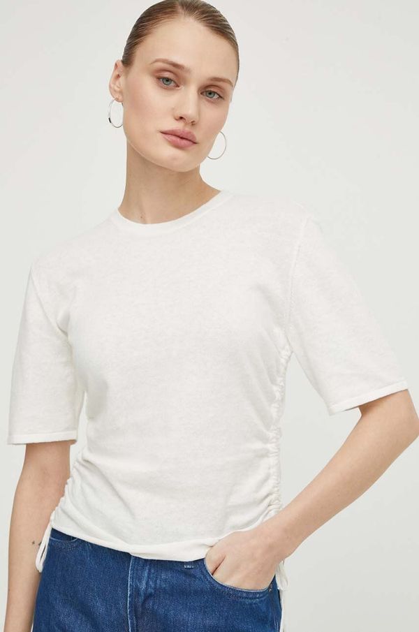 Samsoe Samsoe Lanena majica kratkih rukava Samsoe Samsoe boja: bež