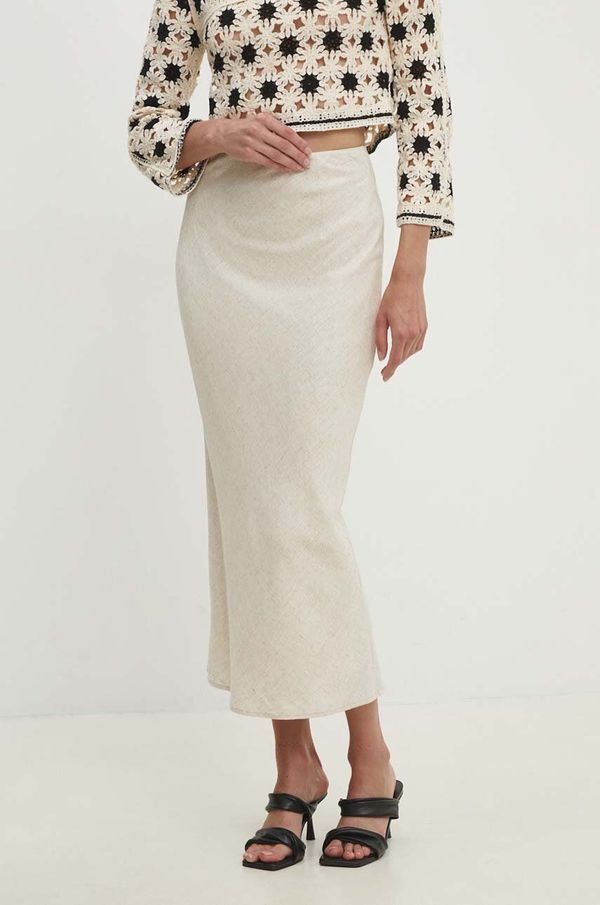 Answear Lab Lanena suknja Answear Lab boja: bež, maxi, ravna