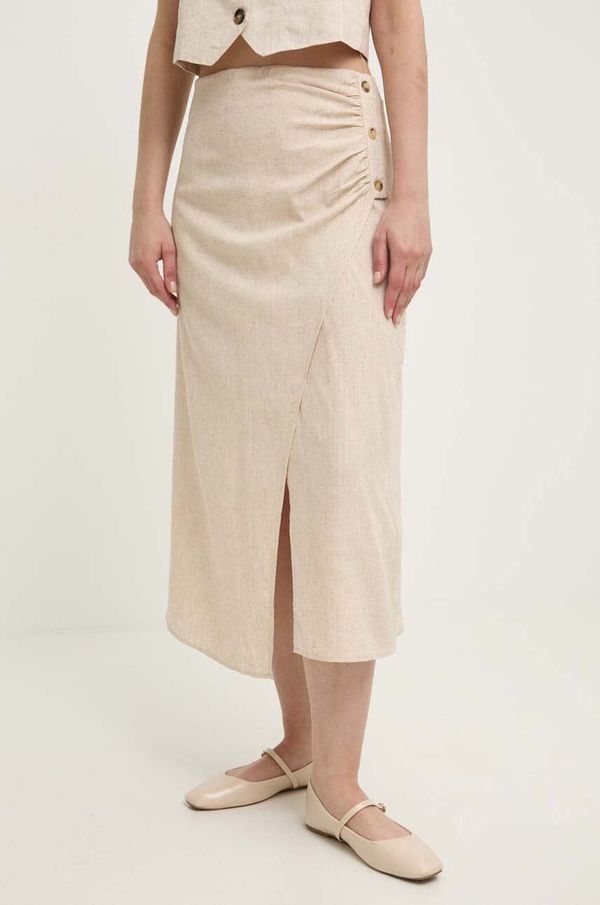 Answear Lab Lanena suknja Answear Lab boja: bež, midi, širi se prema dolje