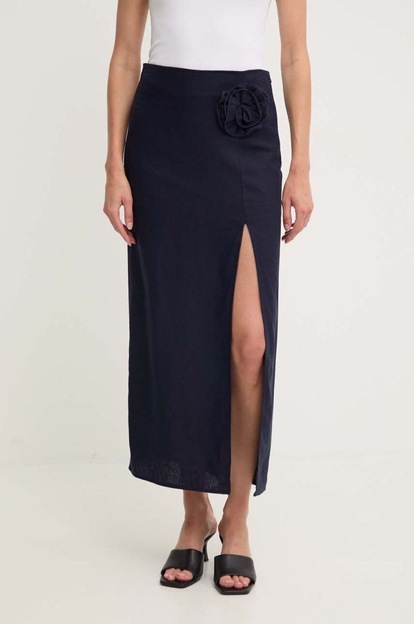 Answear Lab Lanena suknja Answear Lab boja: tamno plava, maxi, širi se prema dolje