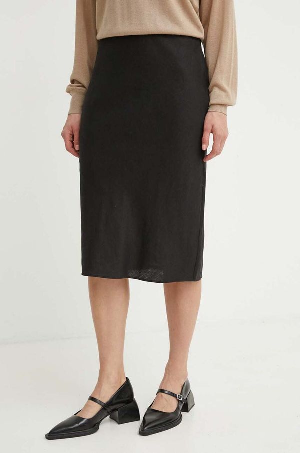 Samsoe Samsoe Lanena suknja Samsoe Samsoe SAAGNETA boja: crna, midi, ravna, F24100096