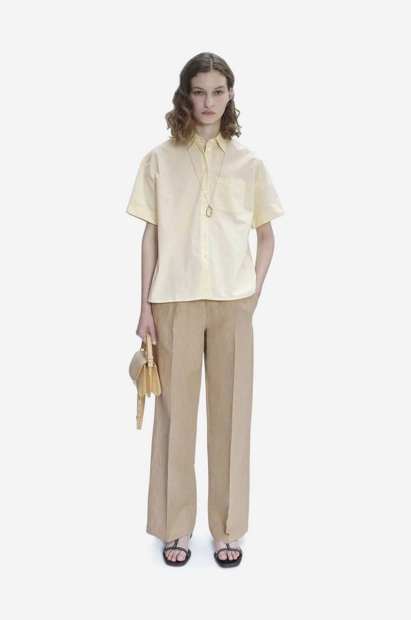 A.P.C. Lanene hlače A.P.C. Pantalon Carlota boja: bež, ravni kroj, srednje visoki struk, LIAEO-F08426 BEIGE