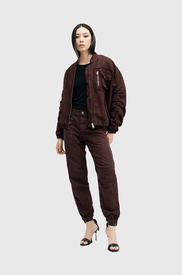 AllSaints Lanene hlače AllSaints VAL boja: bordo, cargo kroj, visoki struk, W016TB