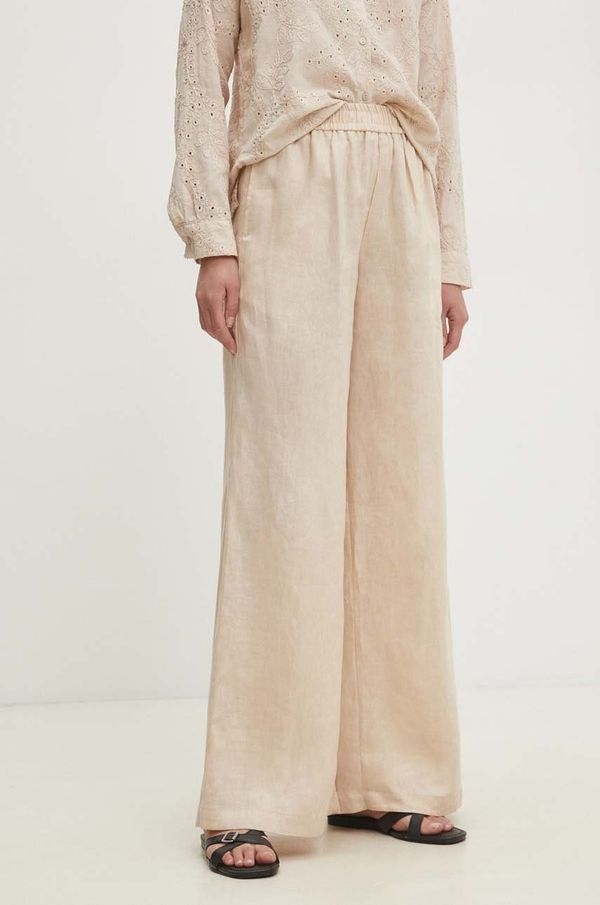 Answear Lab Lanene hlače Answear Lab boja: bež, ravni kroj, visoki struk