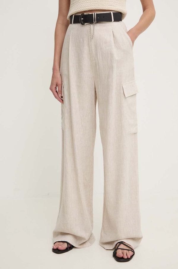 Answear Lab Lanene hlače Answear Lab boja: bež, široke, visoki struk