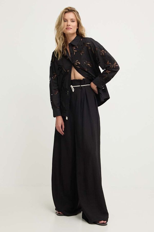 Answear Lab Lanene hlače Answear Lab boja: crna, ravni kroj, visoki struk