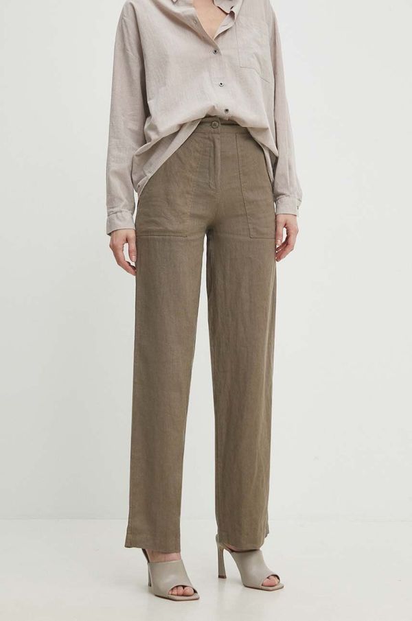 Answear Lab Lanene hlače Answear Lab boja: zelena, ravni kroj, visoki struk