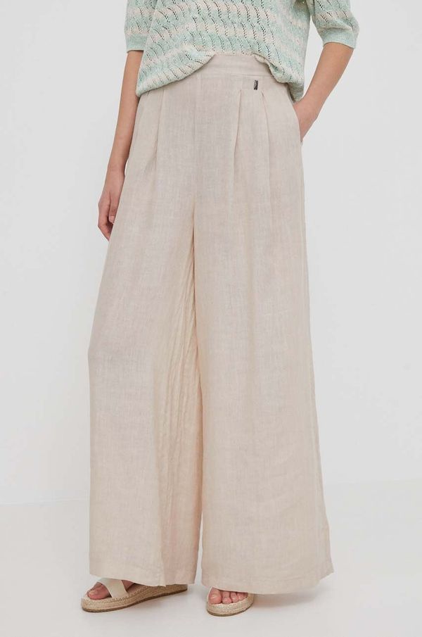 Bomboogie Lanene hlače Bomboogie boja: bež, široke, visoki struk