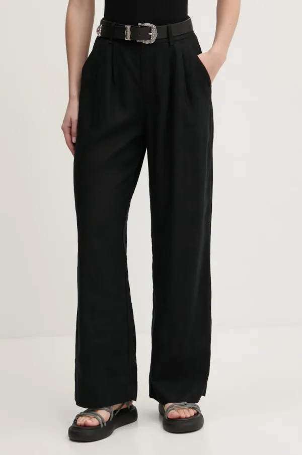 Hollister Co. Lanene hlače Hollister Co. boja: crna, ravni kroj, visoki struk, KI356-5050