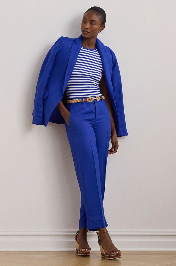 Lauren Ralph Lauren Lanene hlače Lauren Ralph Lauren široke, visoki struk, 200957332