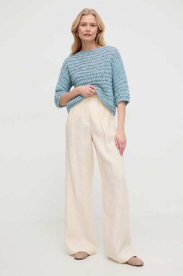 Luisa Spagnoli Lanene hlače Luisa Spagnoli boja: bež, široke, visoki struk