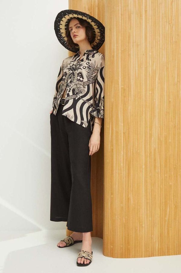 Medicine Lanene hlače Medicine za žene, boja: crna, culottes kroj, visoki struk